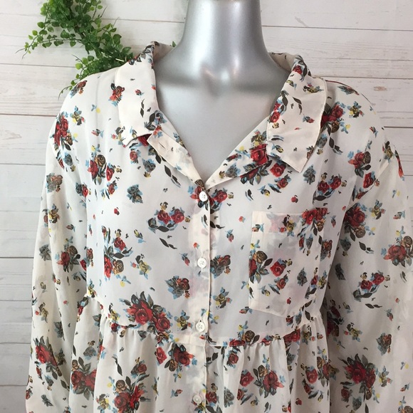 Free People XS Sheer Floral Tunic Long sleeve Top - Picture 2 of 8